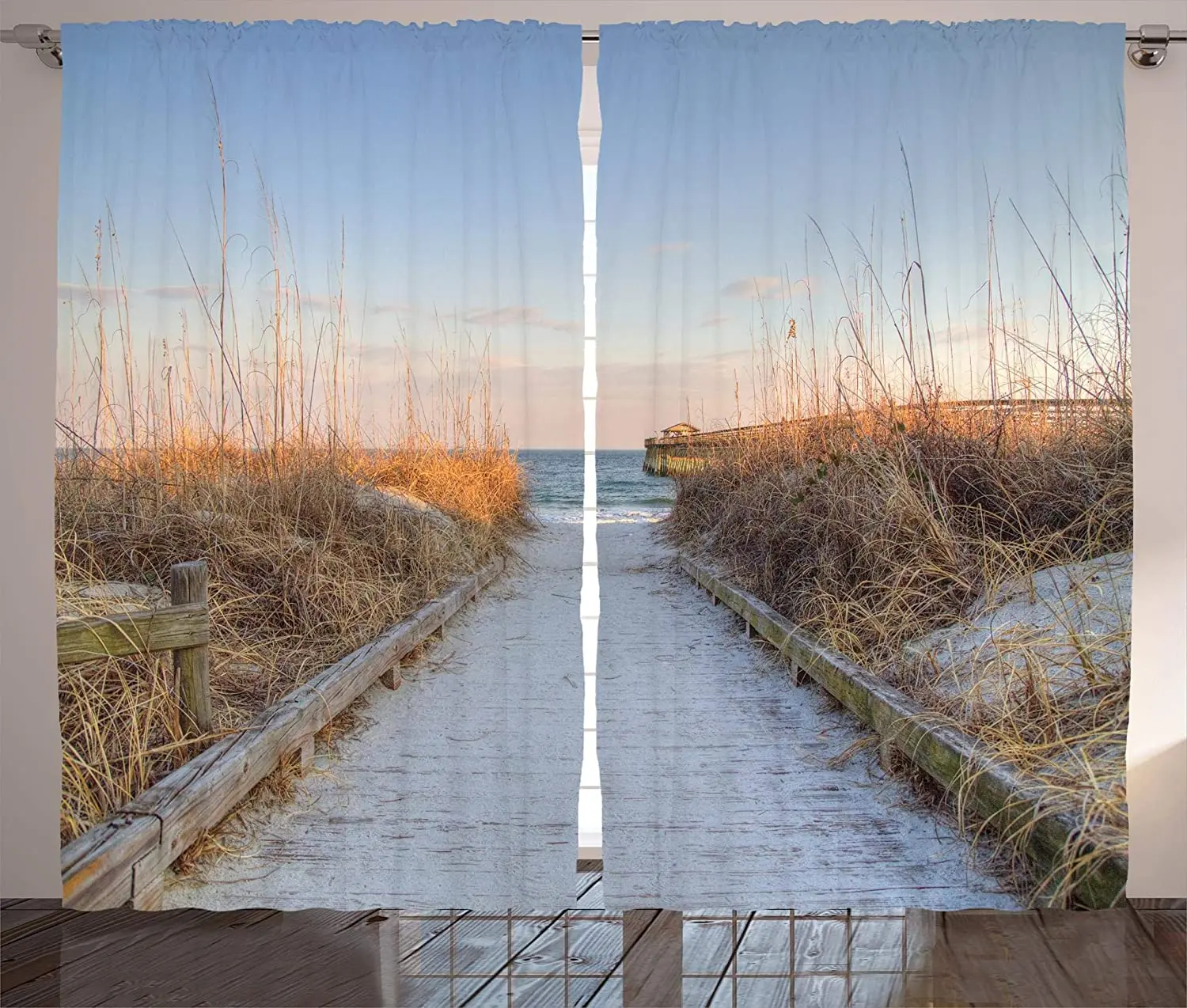 Beach Curtains Sunset Sea Oats on Atlantic Coast Myrtle Beach State Park Beach South Carolina Living Room Bedroom Window Drapes