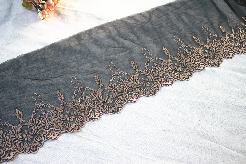 19CM Wide Luxury Black Mesh Fabric Brown Cotton Embroidery Lace Dress Guipure Collar Trim DIY Head Scarf Garment Sewing Decor