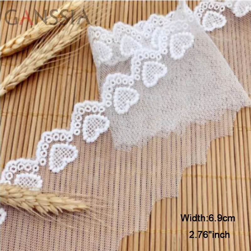 1 Yard Width:6.9cm Concise Heart Embroidered Trimming Laces Ivory White Fabric Lace for Decoration Sewing Accessories(KK-653)