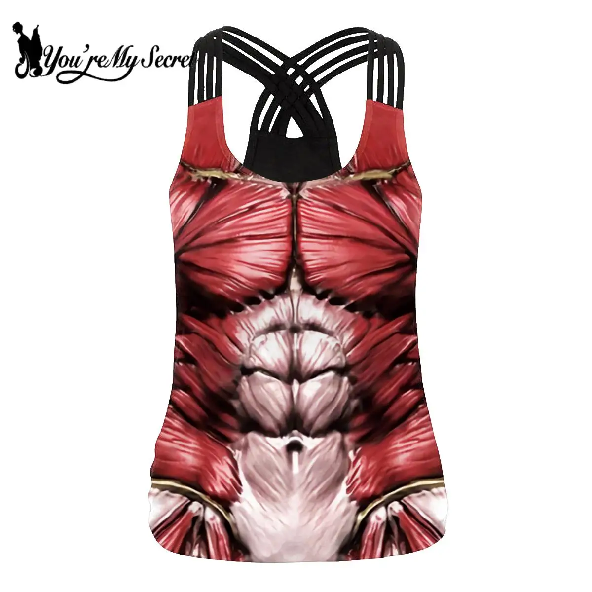 [You\'re My Secret] Women Tank Tops 3D Muscle Print Sleeveless Tops Summer Casual Ladies Gothic Harajuku Graphic Tee Camisole