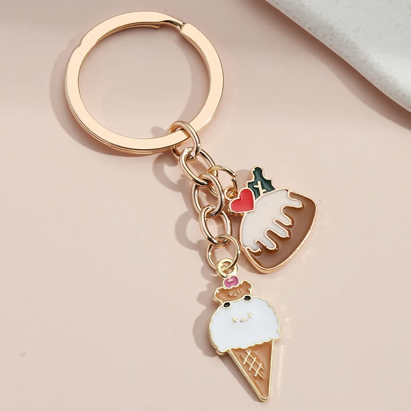 Cute Food Keychain Sausage Egg Cake Ice Cream Pearl Milk Tea Key Ring Afternoon Tea Key Chains For Women Gifts Handmade Jewelry