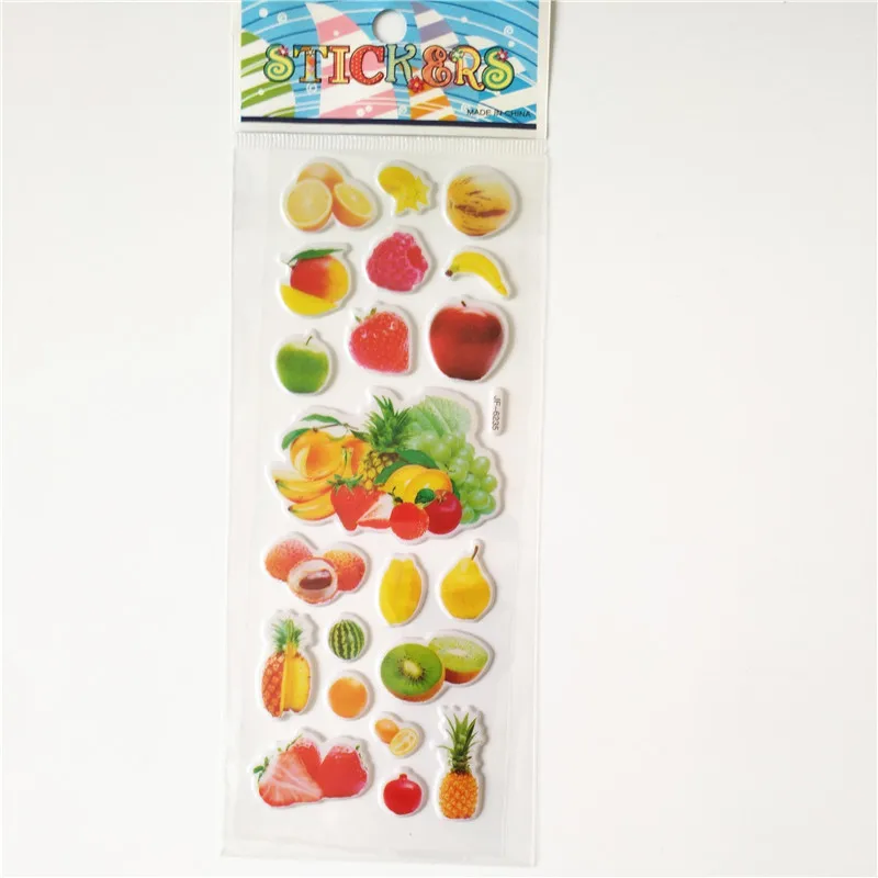 6pcs 3D Baby Recognize Fruit Bubble Stickers for Kids Boys Girls Cute Banana Watermelon Grapes Apples Pineapples Puffy Sticker