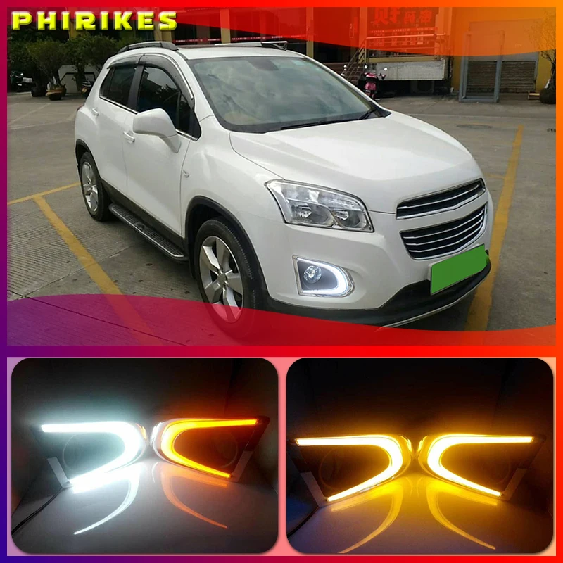 

1 set For Chevrolet TRAX Chevy 2014 2015 LED DRL Daytime Running Lights Daylight With yellow turn signal and fog lamp hole