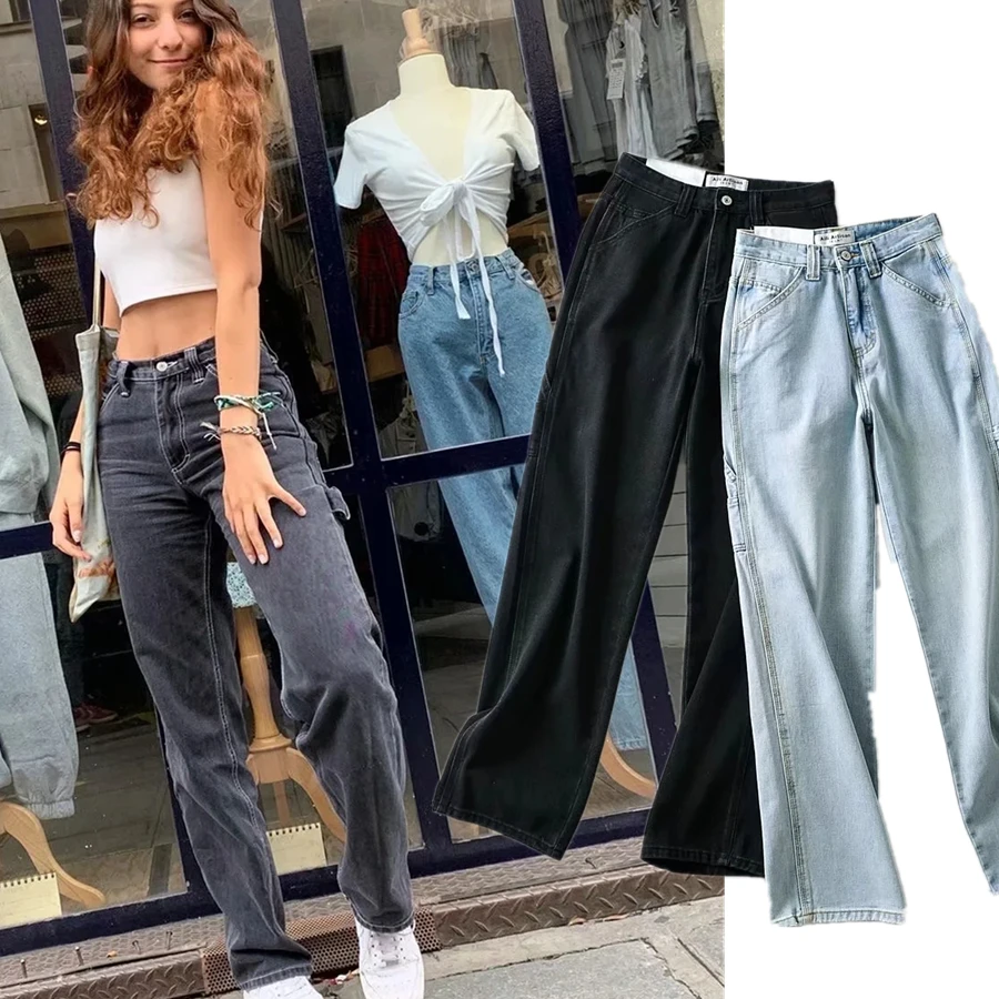 Jenny&Dave  Boyfriend Jeans Vintage Mom Jeans Woman England Ins Blogger Washed Loose High Waist  Cargo Denim Pants For Women