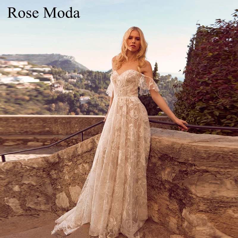 

Rose Moda Removable Cap Sleeves Ivory and Champagne Floral Lace Wedding Dress