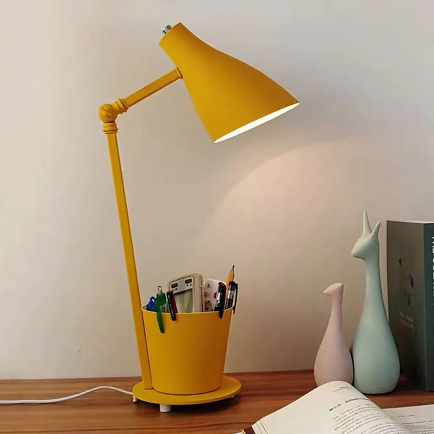 Modern Artistic Table Lamps for Bedroom Study 360 Degrees Adjustable Iron Table Light Contain Pen container Desk Lamp