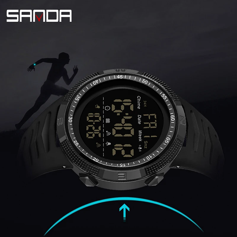 SANDA-Relógio esportivo militar para homens, relógio de moda, relógio de pulso digital, à prova de choque, contagem regressiva, pulseira impermeável