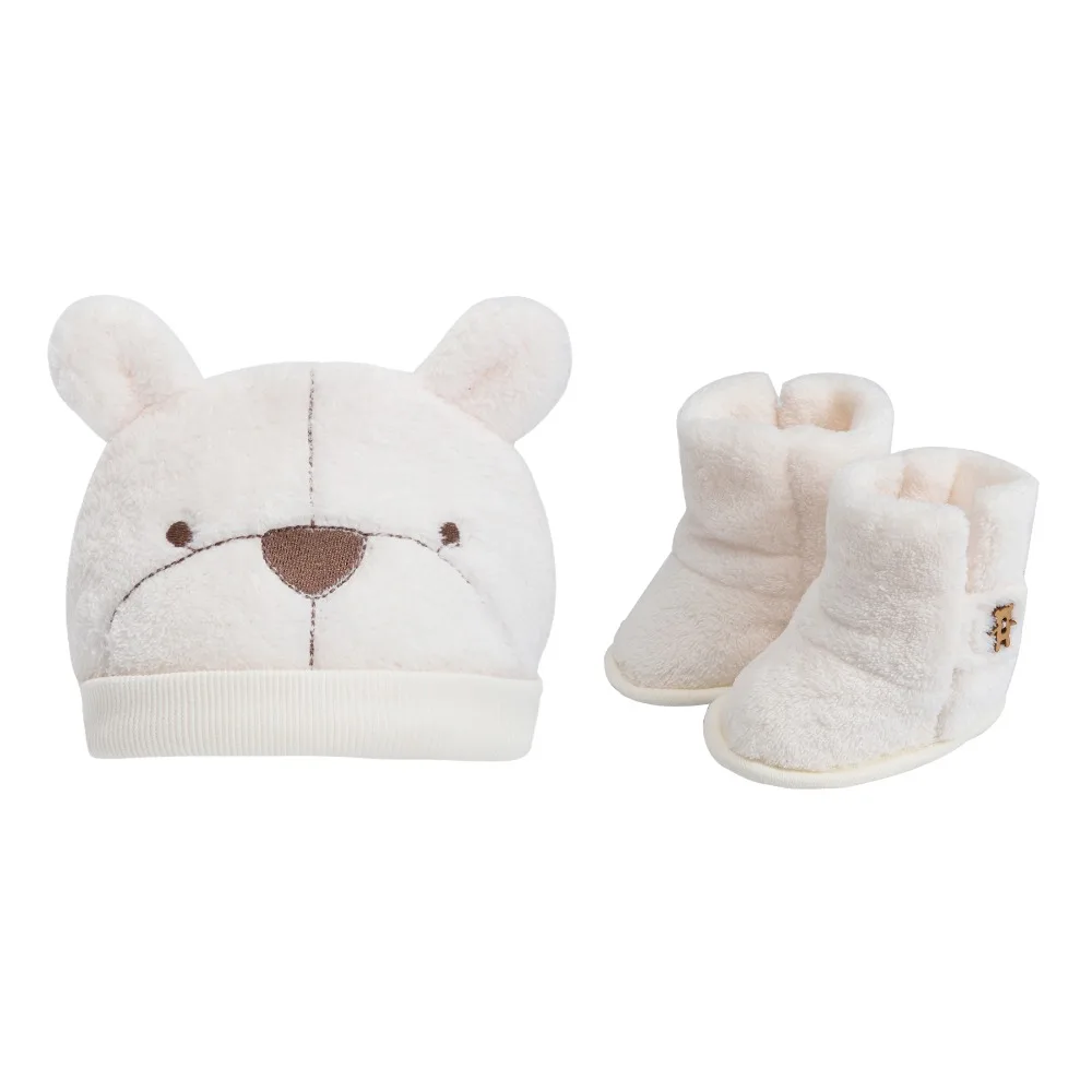 

Animal Bear Photography Newborn Baby Hat and Socks Clothing Set Infant Costume Winter Shoes Warm Soft Plush Cap Plush Boots 0-3M