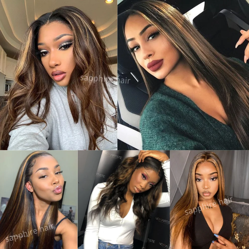 Highlight Bundles Brazilian Straight Human Hair Bundles Ombre Brown Straight Hair Bundles 3/4 Bundles Remy Human Hair Extensions