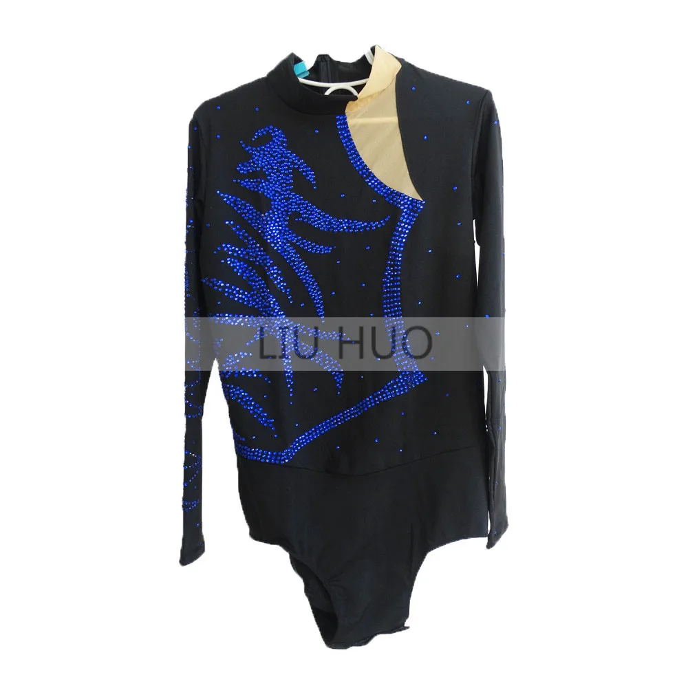 

LIUHUO Figure Skating Top Men's Boys' Ice Performance Costume Competition Long Sleeve Dance Tights Leotard Black Children Adult