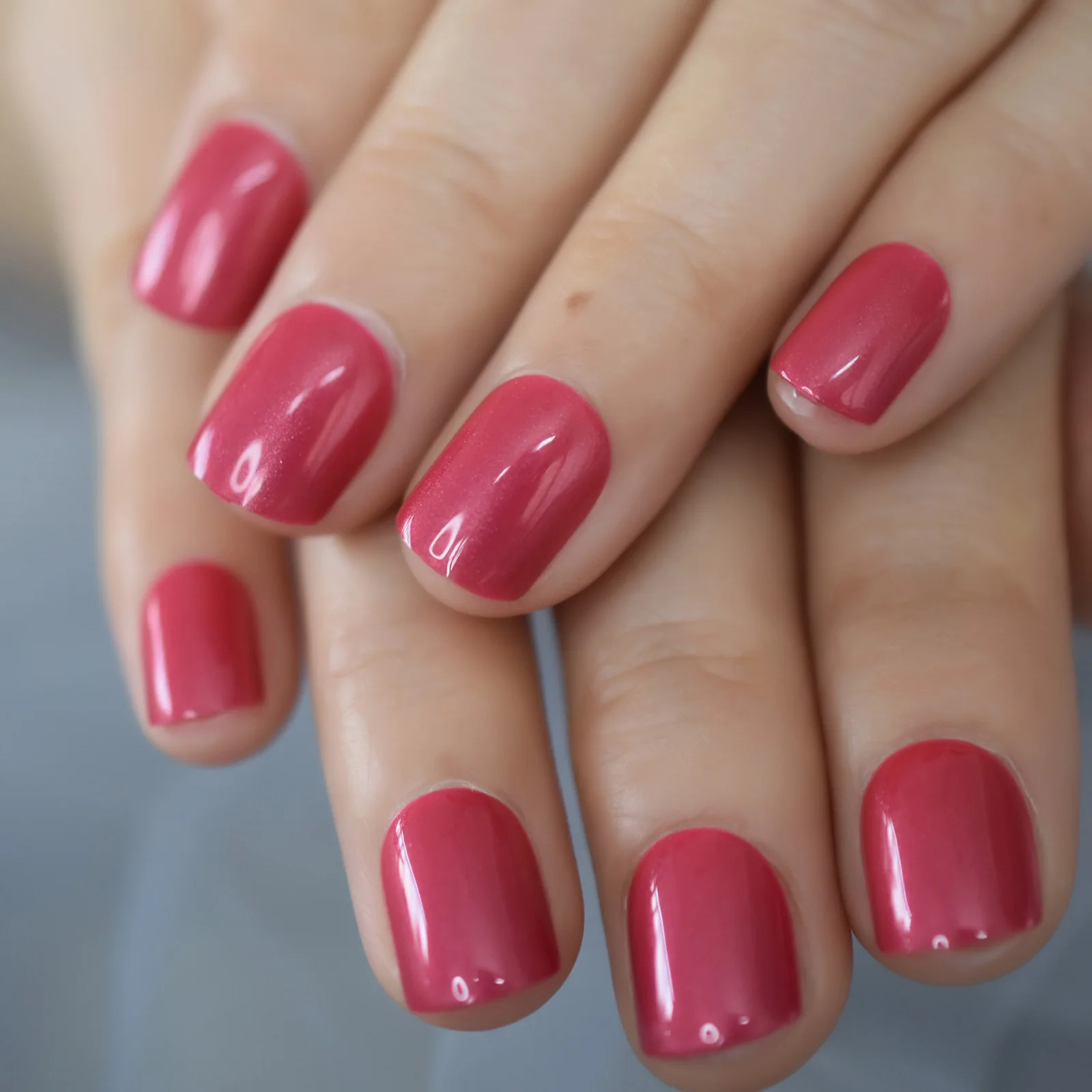 Glossy Roze Rode Korte Vierkante Kunstnagels Manicure Druk Op Nep Nagels Tips Dagelijkse Kantoor Vinger Slijtage 24 Stks/set