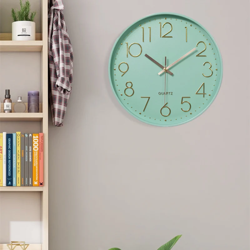 12 cal mięta zielona Nordic zegar ścienny minimalistyczna gruba granicy 3D zegary Reloj de pared wystrój domu dekoracje dla młodzieży pokój