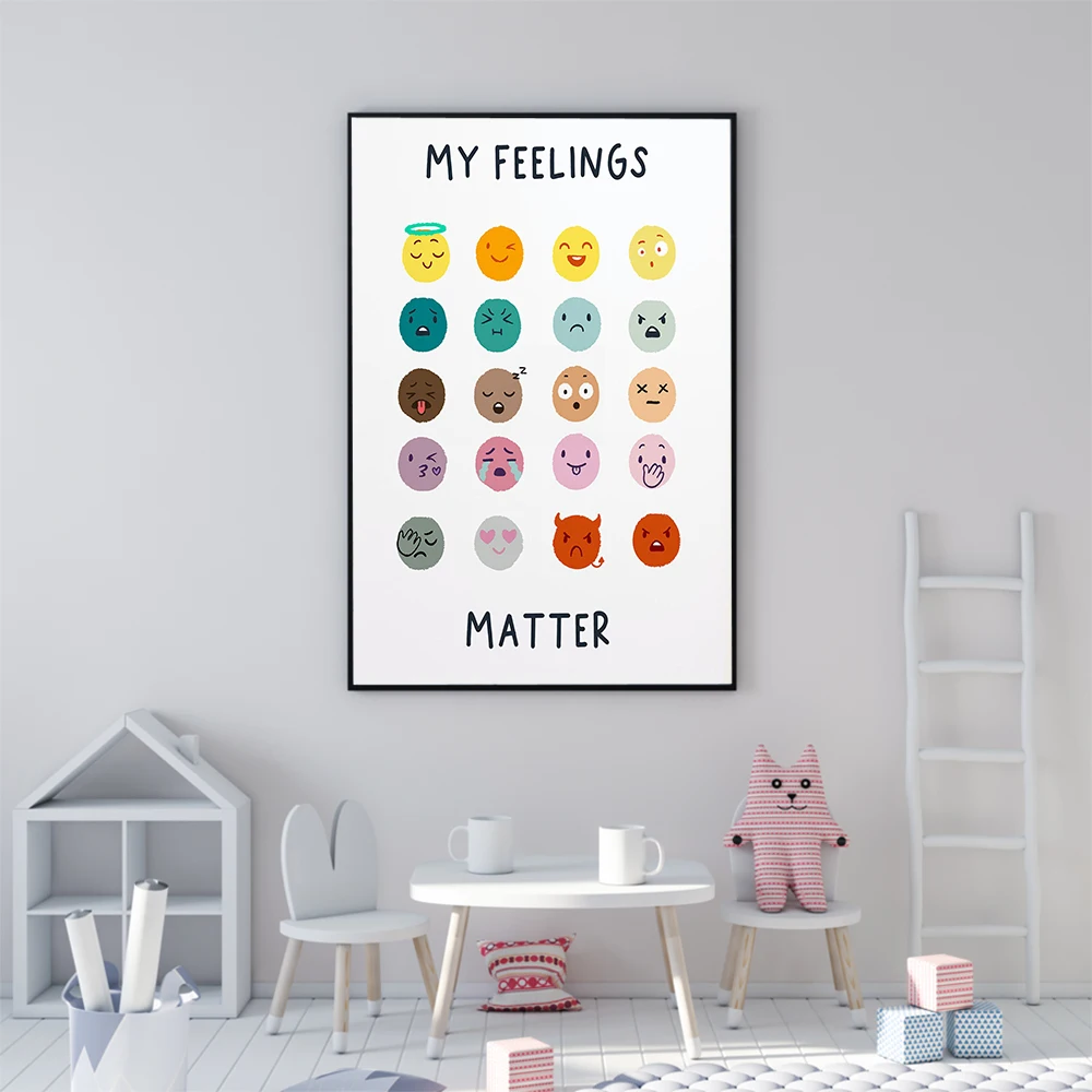 Colorful my Feelings Matter Poster Classroom Themed Canvas Painting Educational Preschool Wall Art Pictures For Kids Room Decor