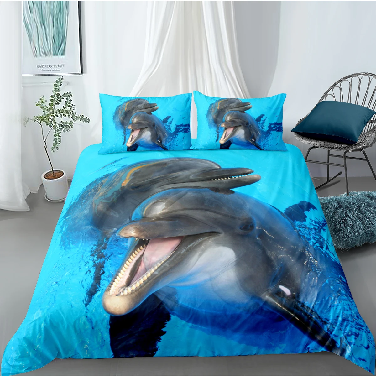 

Sea Animals Bed Linen 3D Dolphin Duvet Cover Sets Pillow Shams Full Double Single Twin Queen King Size 173*230cm Bedding Set