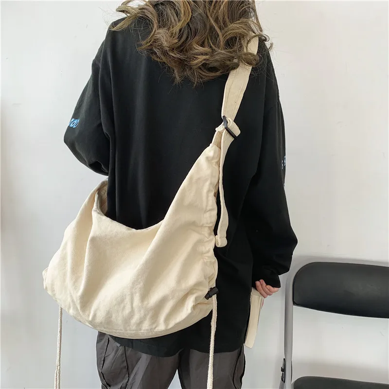 Bag women\'s 2023 new tide online celebrity large-capacity folding canvas bag students with rope shoulder bag messenger bag tide