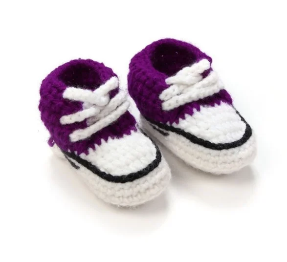 Chaussures multicolores pour nouveau-né, chaussons en crochet, à lacets, faites à la main, 10cm
