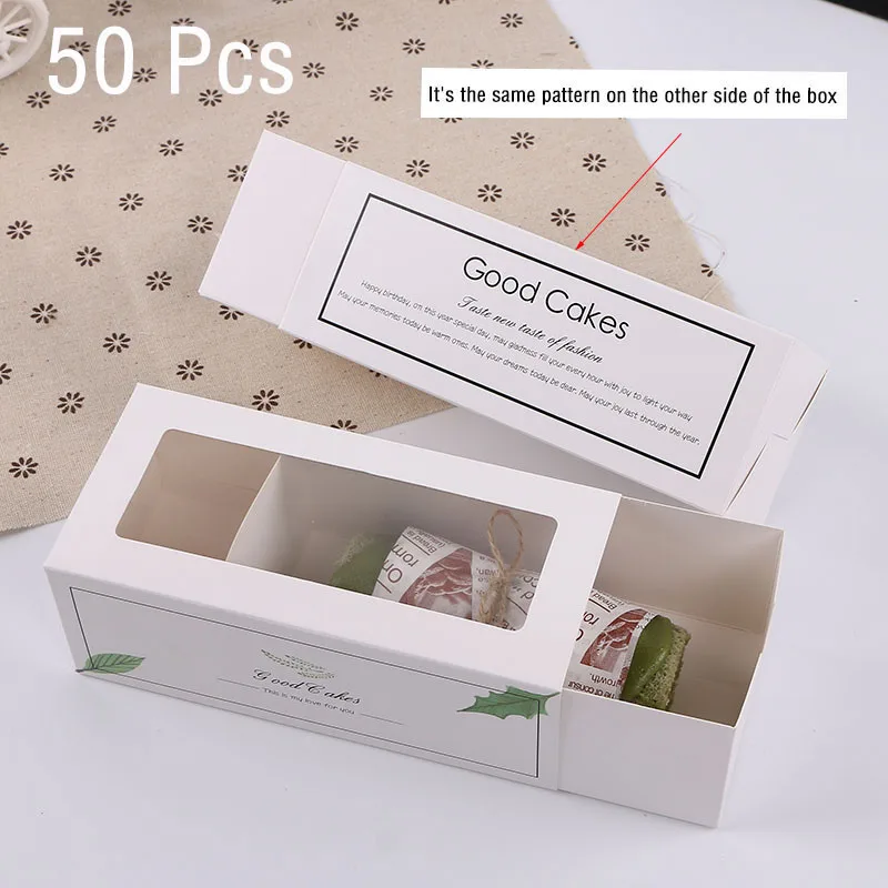 

50Pcs Paper Gift Box With Window Good Cake Wedding Xmas Party Muffin Bread Cookies Chocolate Food Dessert Packaging Boxes White