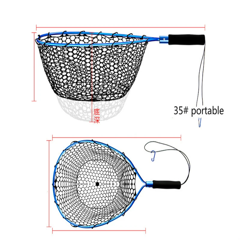 Portable Lura Net Pocket Light Big Fish Sea Fishing Net Lura Hand Net Aluminium Alloy Outdoor Fishing Blue Silica Gel Diddle-net