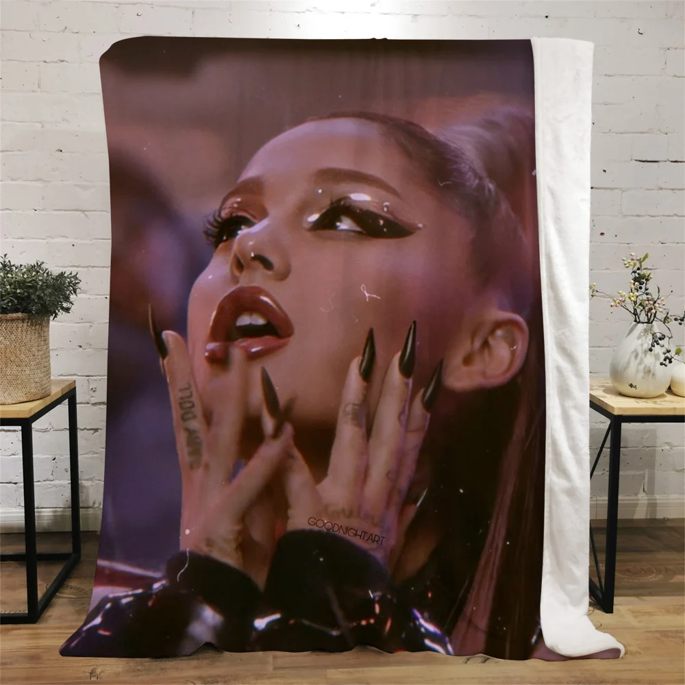 HX Singer Ariana Grande Flannel Blankets 3D Graphics Keep Warm Plush Quilts Gifts For Girls Boys Fans Warm Casual Blankets