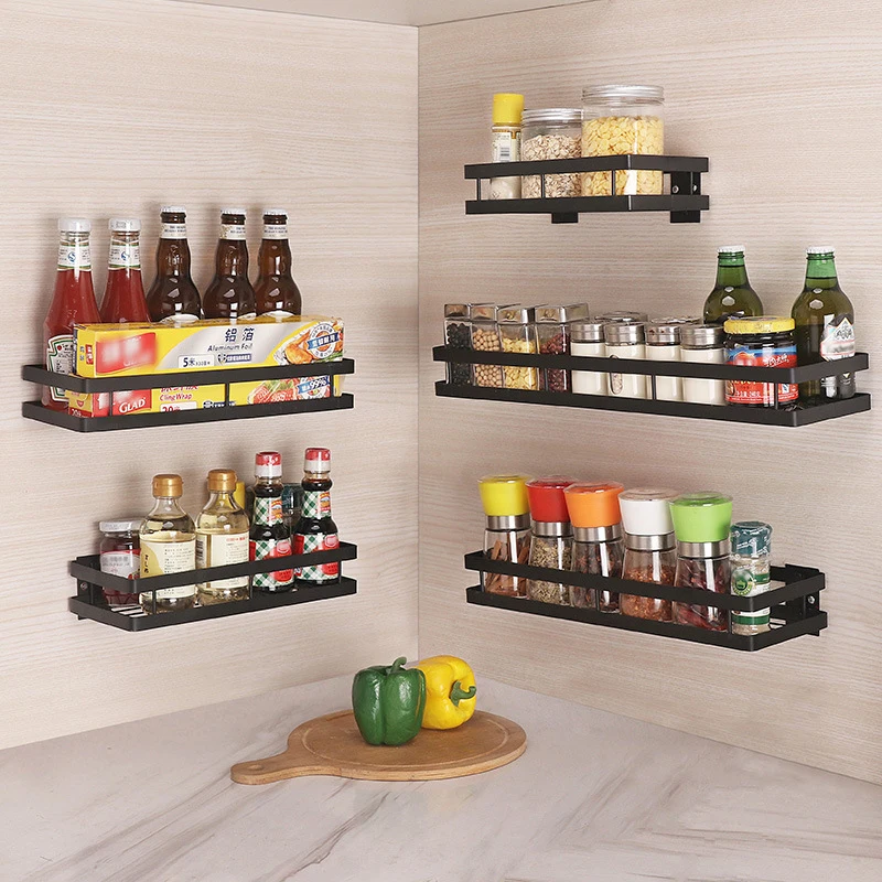 

Kitchen Wall Shelf Storage Organizer Shelf Spice Rack Punch Free Stainless Steel Storage Shelves Rack for Kitchen Bathroom