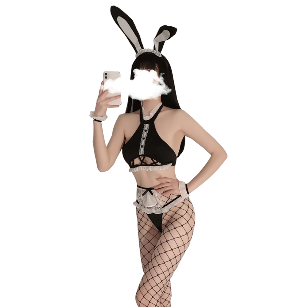 

Sexy Women's Dress Party Lace Underwear, Suspender Apron, Three-point Waist Less Rabbit Girl Suit, Interest Net Socks