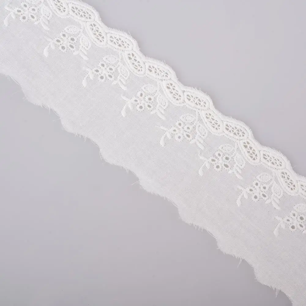 Cusack 2 Yard Off White Embroidered Flower Lace Trim Ribbon Cotton for Garment Dress Home Textile Lace Fabric Sewing Needlework