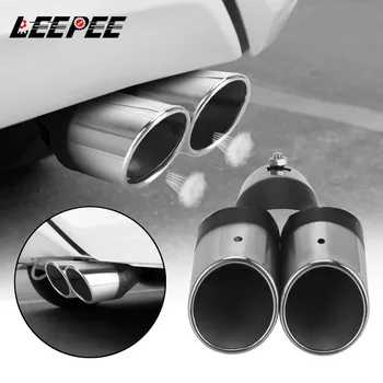 Car Decoration Chrome Tail Pipe Car Styling Universal Car Exhaust Trim Muffler Pipe Tail Stainless Steel Curved Double Outlet