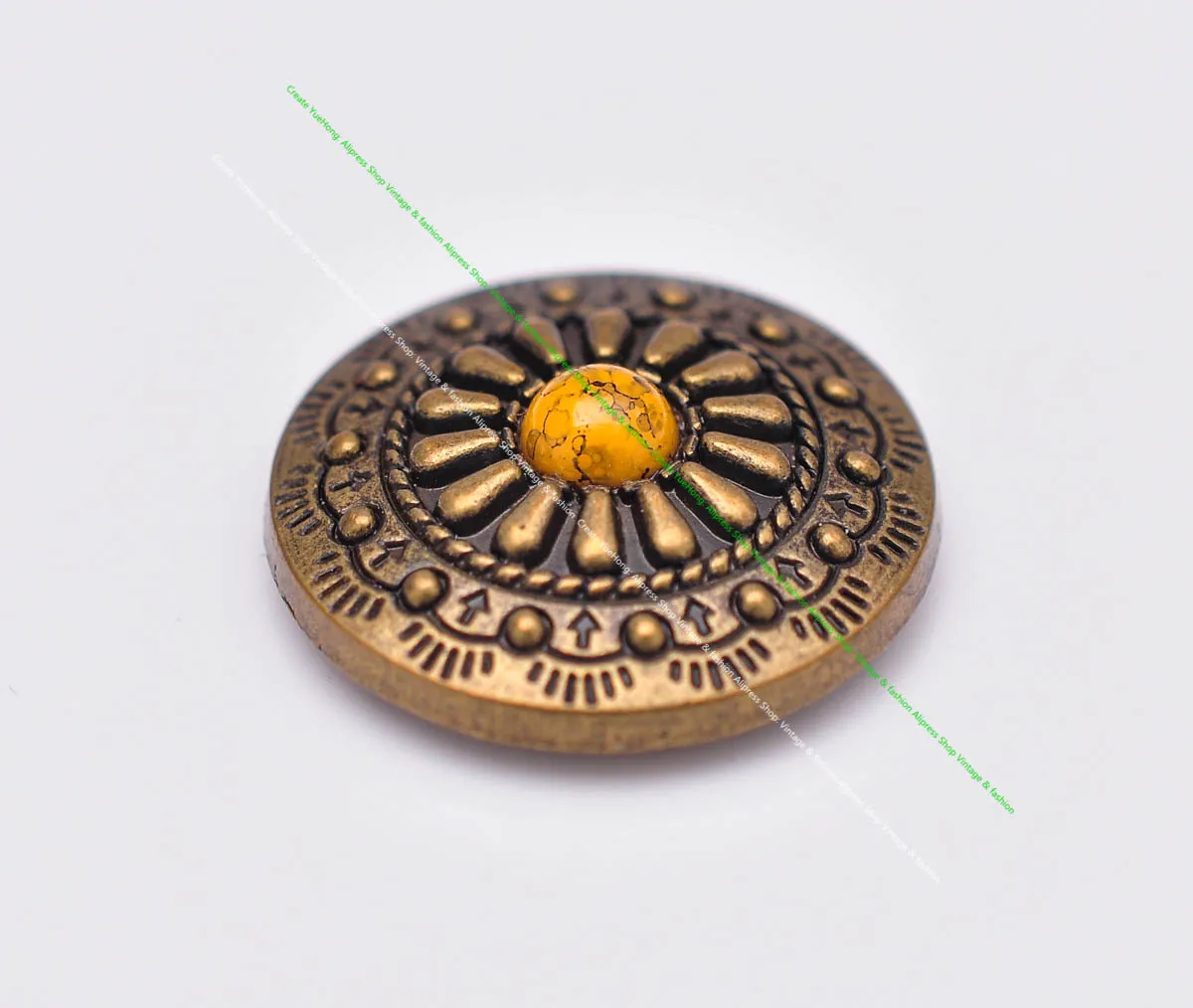 

10pcs 25mm Retro Brass Indian Flower Art Yellow Turquoise Conchos For Leathercraft Western Bridle Tack Belt Wallet Case Decor