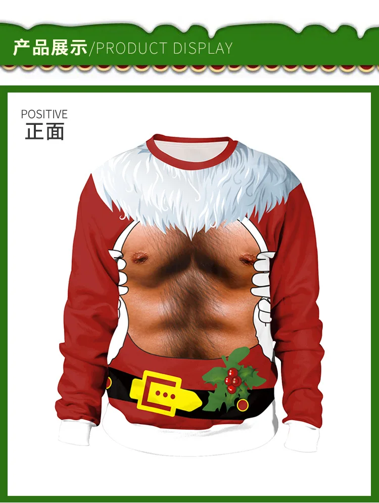 Unisex 2024 Ugly Christmas Sweater For Holidays Santa Elf Christmas Funny Fake Hair Sweater Autumn Winter Blouses Clothing