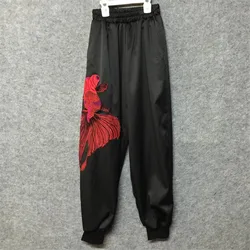 High quality embroidered men's trousers  M-4XL!  Gold fish embroidery loose harem pants original design men's wear