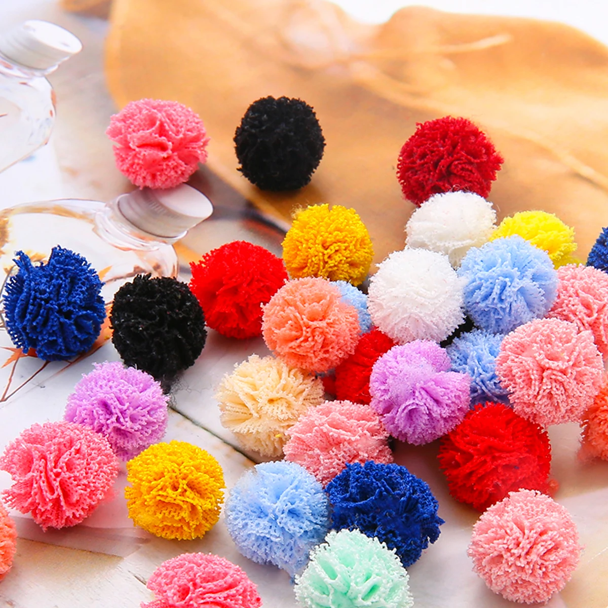 30Pcs/lot 15mm Korea Lace Ball DIY Gauze Elastic Flower Pompoms Craft Plush Mesh Pendant For Hairpins Jewelry Making Accessories