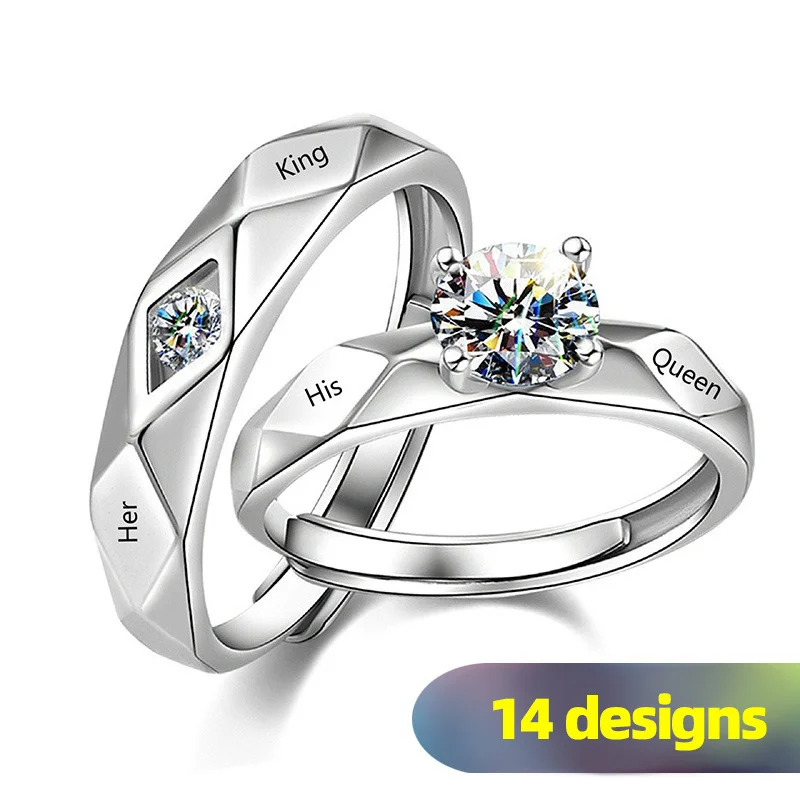 

Huitan 1 pc Trendy Couple Pledge Love Token Ring With Letter His Queen&Her King Engraved Wedding Ring For Women&men Finger Rings