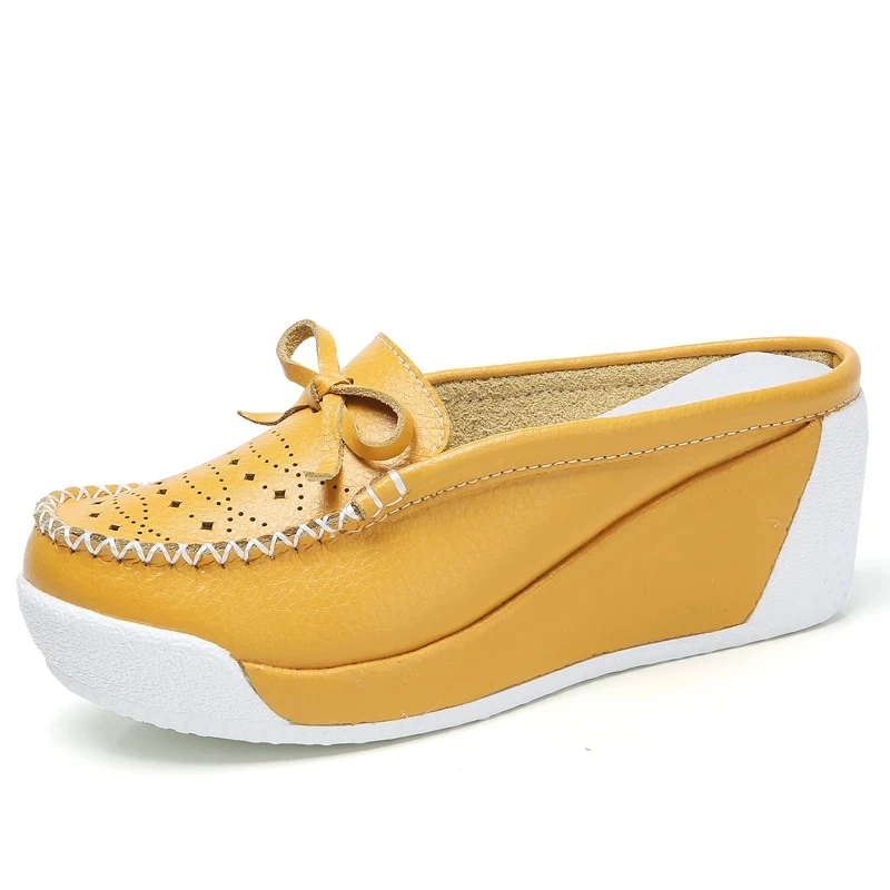 HOVINGE prawdziwej skóry kobiet sandały na platformie Slip On kobiet pnącza dorywczo kliny platformy buty kobieta letnie buty kobieta