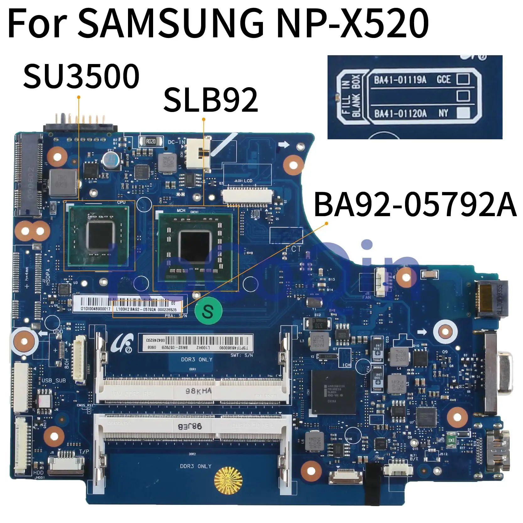 

KoCoQin Laptop motherboard For SAMSUNG NP-X520 Mainboard BA41-01120A BA92-05792A SU3500 SLB92