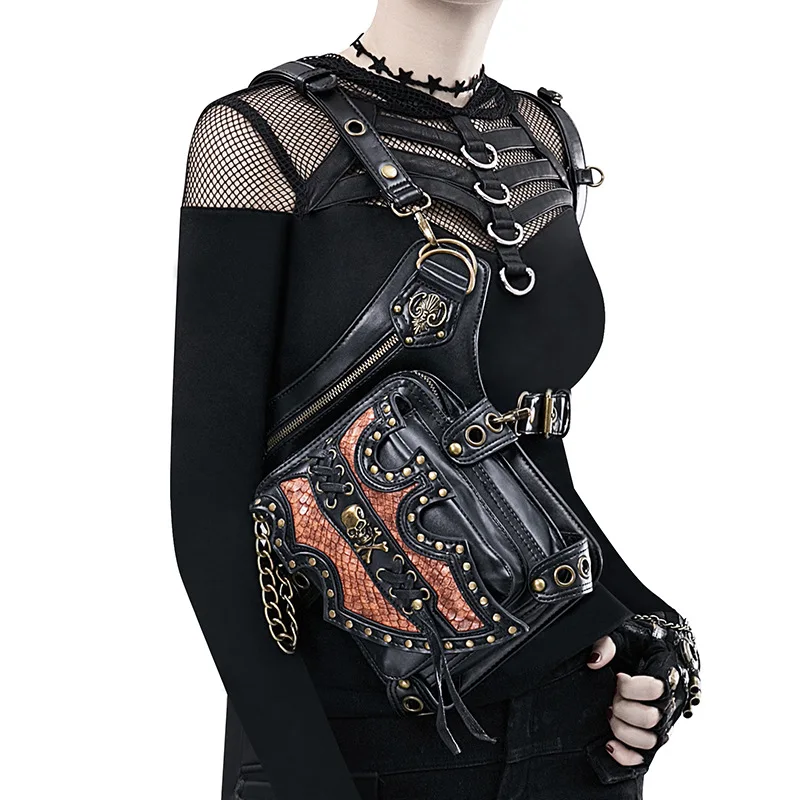 Borse a tracolla in vita Steampunk medievale donna uomo borsa stile teschio gotico vittoriano borse a tracolla per coscia