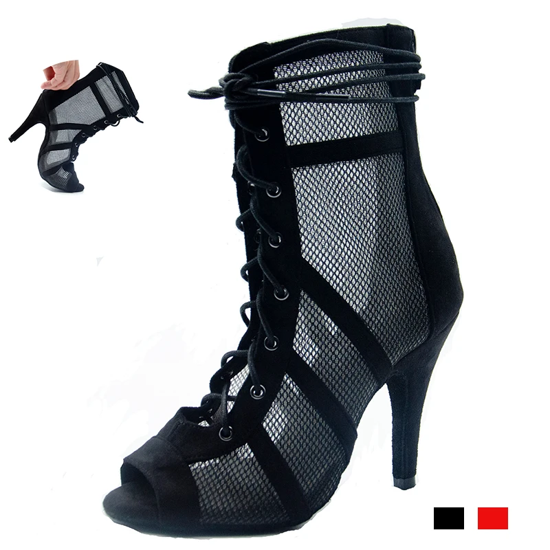 Women Hip Top Dance Shoes Black Lace-up Ballroom Salsa Dancing Shoes For Girls High Heel Practice Latino Dance-shoes For Kids