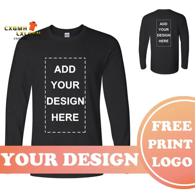 Custom logo cotton t-shirt Spring/autumn men T-shirt home men\'s long sleeved O-neck solid color casual T-shirts USA size XS-2XL