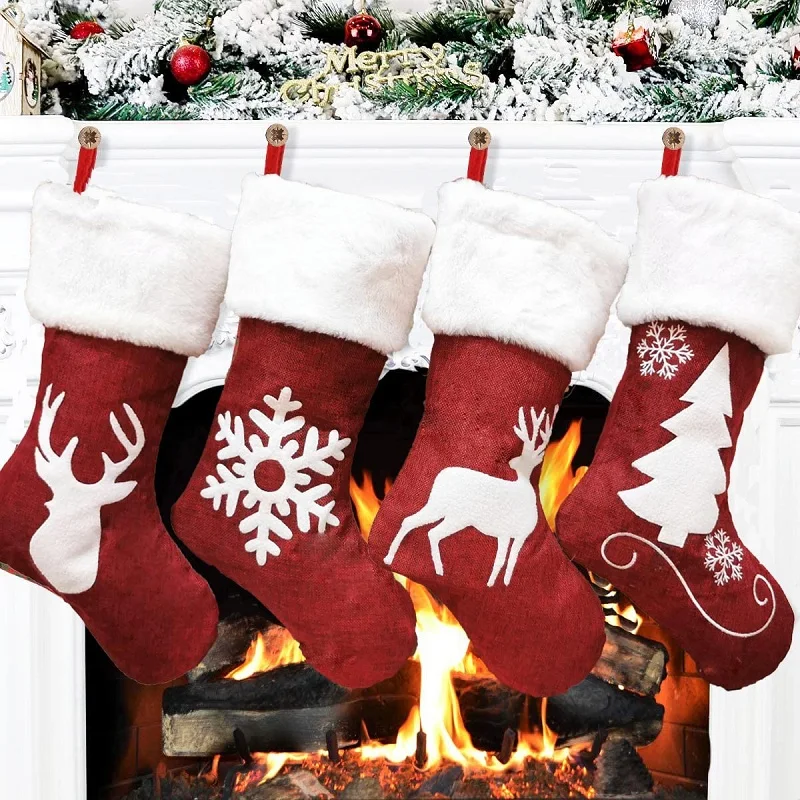 Knitted Christmas Stocking Socks Sack New Year Gift Candy Bags Christmas Decorations For Home Xmas Tree Hanging Ornaments Natal