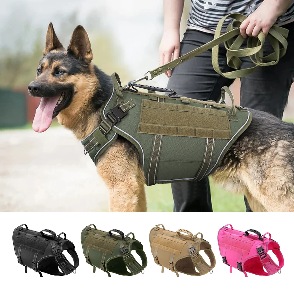 Tactical Dog Training Vest No Pull Military Harness Adjustable Dog Hiking Harness Working Vest For Medium Large Dogs