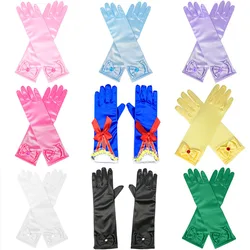 Satin Sequins Mittens Bowtie Children Long Gloves Princess Dance Performance Gloves Kids Girls Children 's Day Birthday Gifts