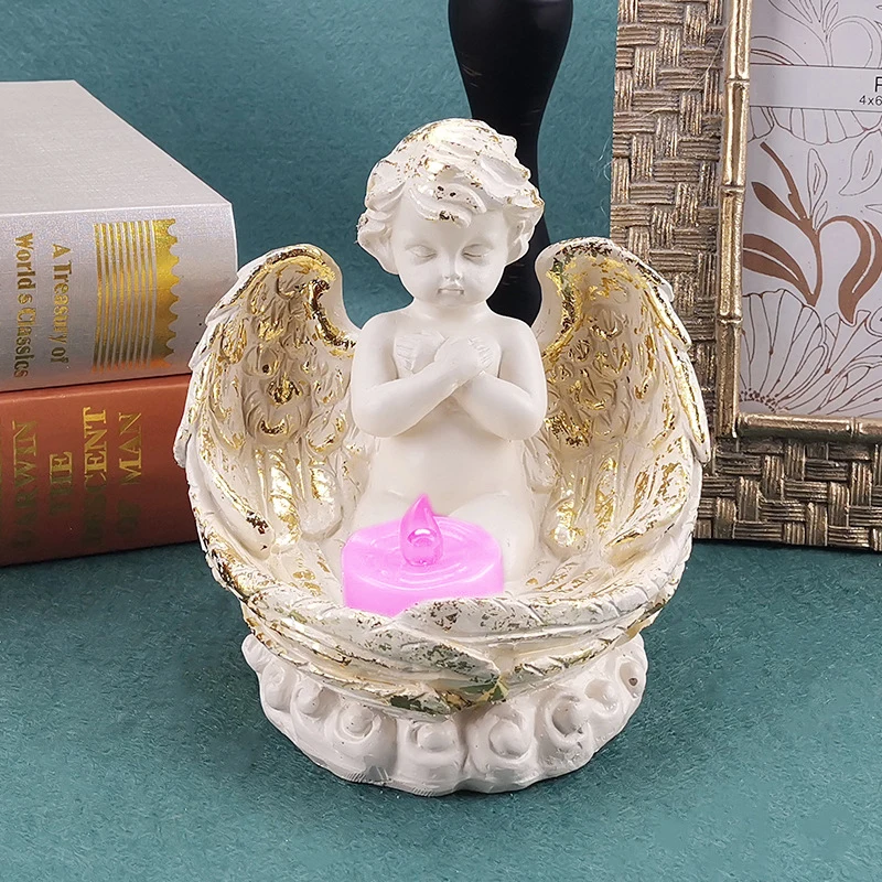 

Candle Holder Resin Sculpture Ornament Living Room Decoration Angel Statue Exquisitenes Decorations Girl Wishing Candlestick