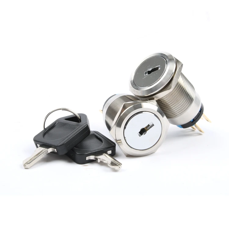 16mm 19mm 22mm Waterproof Stainless Steel Lock Key Knob Rotary Switch 5A 250V Changeover Power Switch ON OFF 2 3 Positions