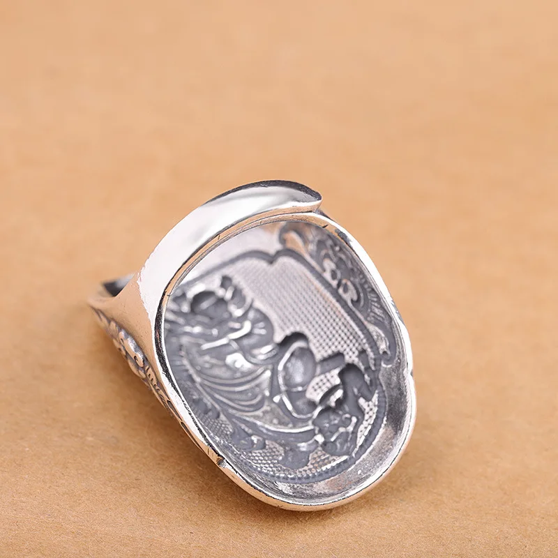 100% S990 Silver Jewelry Unisex Zhong Kui Totem Ring