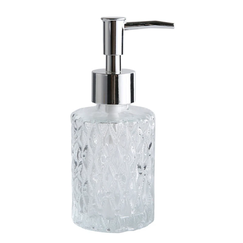 160ml Glass Hand Soap Dispenser with Press Pump Clear Diamond Design Refillable Lotion Liquid Refillable Empty Bottle for