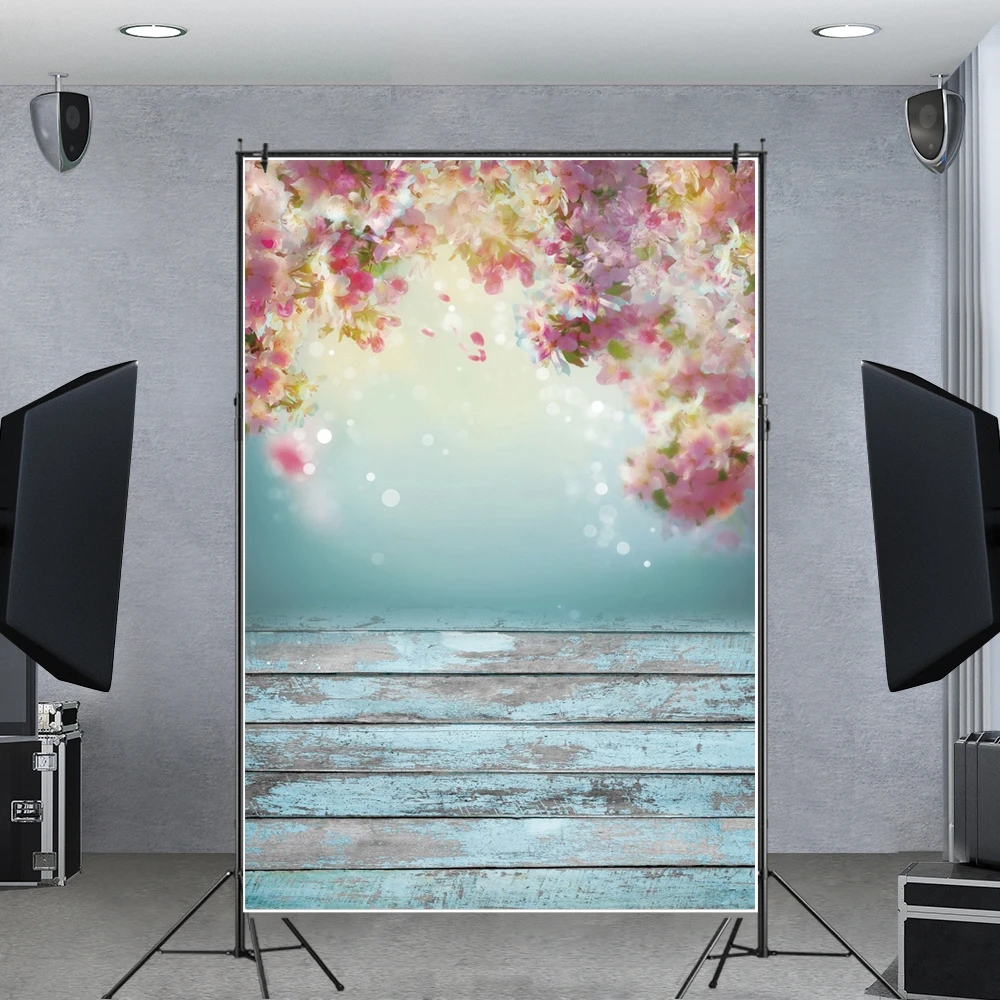 Yeele 봄 자연 꽃 배경 사진 나무 보드 반짝이 폴카 도트 생일 사진 스튜디오 비닐 배경 Photocall