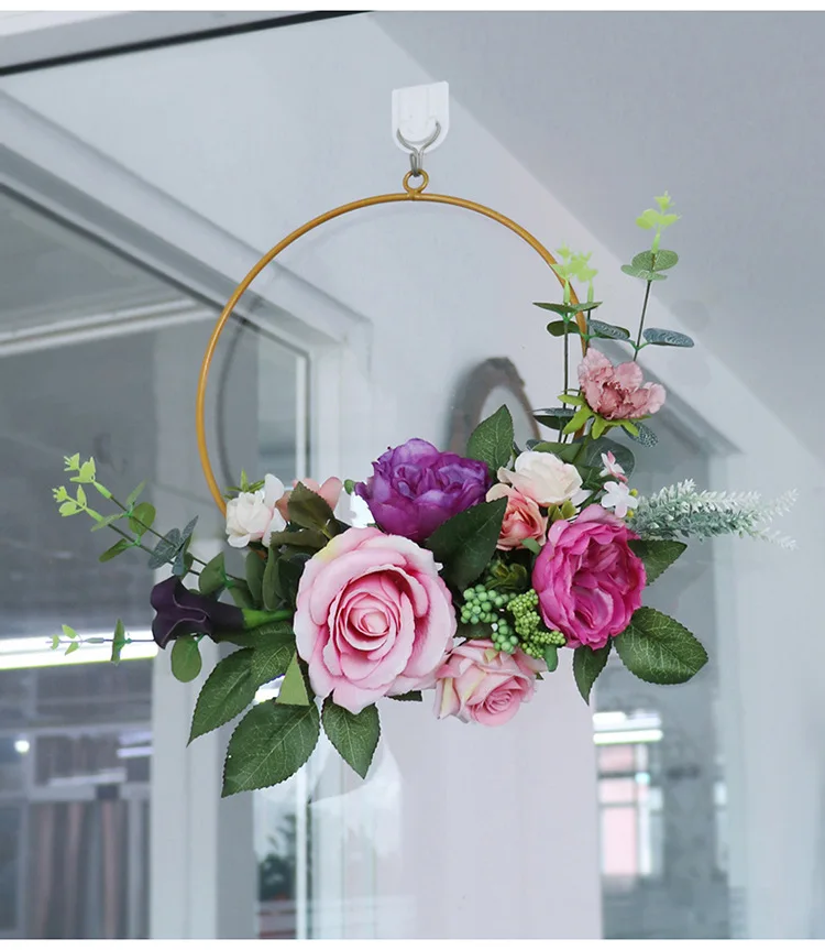 36X45cm Nordic Металл Кованое железо Гирлянда Свадебные дома моделирование венок на стене Ins круглый воздушные подвесное украшение