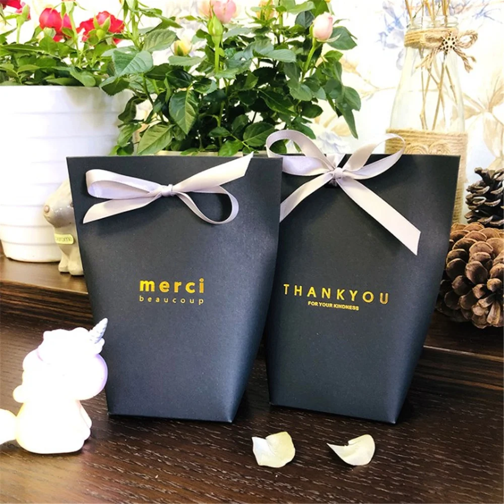 Sacs en papier de remerciement, 5 pièces, boîte à bonbons, coffret cadeau pour faveurs de mariage, fournitures d'emballage d'emballage en papier Kraft pour fête d'anniversaire