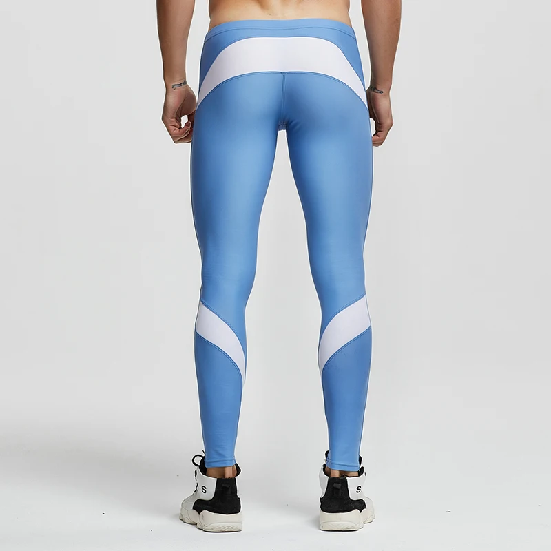 Men Running Tights Light Blue Training Gym Leggings Man Compression Pants Jogging Mallas Hombre Sportlegging Cycling Pants XL