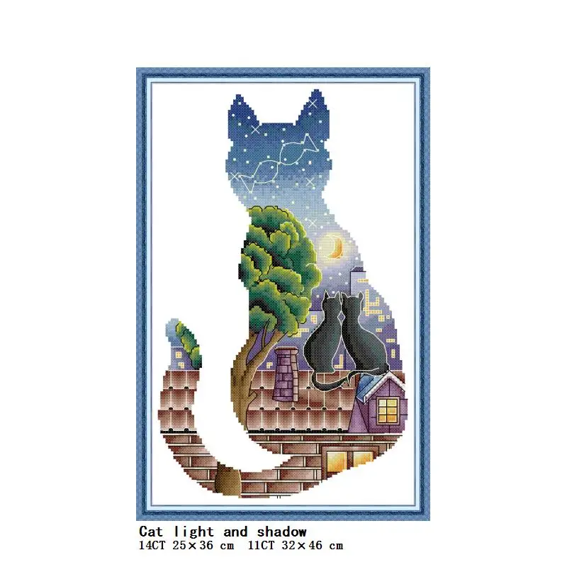 

Cat light and shadow DIY Animal Cross Stitch Kit 14CT 11CT Count Canvas Printing Embroidery Needlework Home Decoration Painting