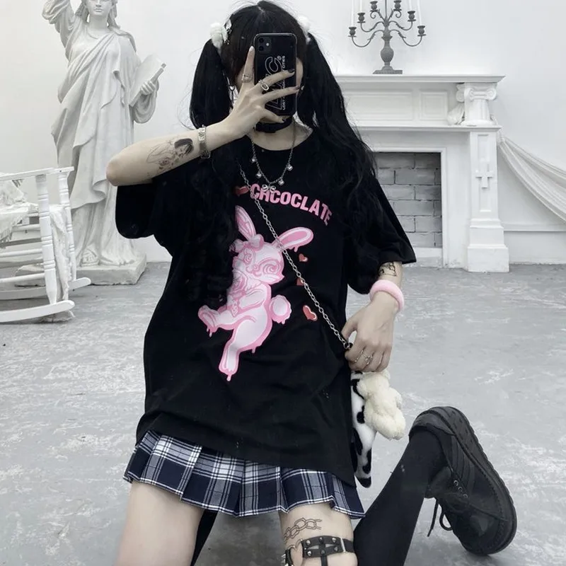 

Y2k Tops Cute Cartoon Sweet Girls Japan Streetwear Harajuku Fun Casual Tops Vintage Chic Goth Style Loose Summer Women T-shirt